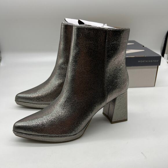 Worthington Womens Bannow Flared Heel Booties Pewter Color Size 8 - Picture 4 of 12